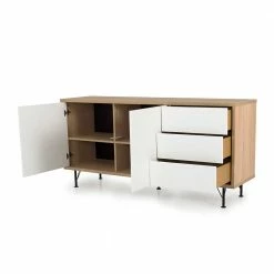 Coupon ⭐ 164cm Skandi Sideboard In Weiß & Eiche - Xando 🎉 -Reanna Shop 164cm skandi sideboard in weiss eiche mit metallgestell xando 05