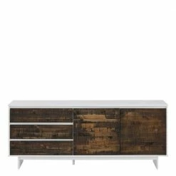 Schlussverkauf 🥰 165x68x35 Sideboard In Weiß & Kiefer Dunkel - Chihu 😉 -Reanna Shop 165x68x35 sideboard in weiss kiefer dunkel skandi design chihu 02