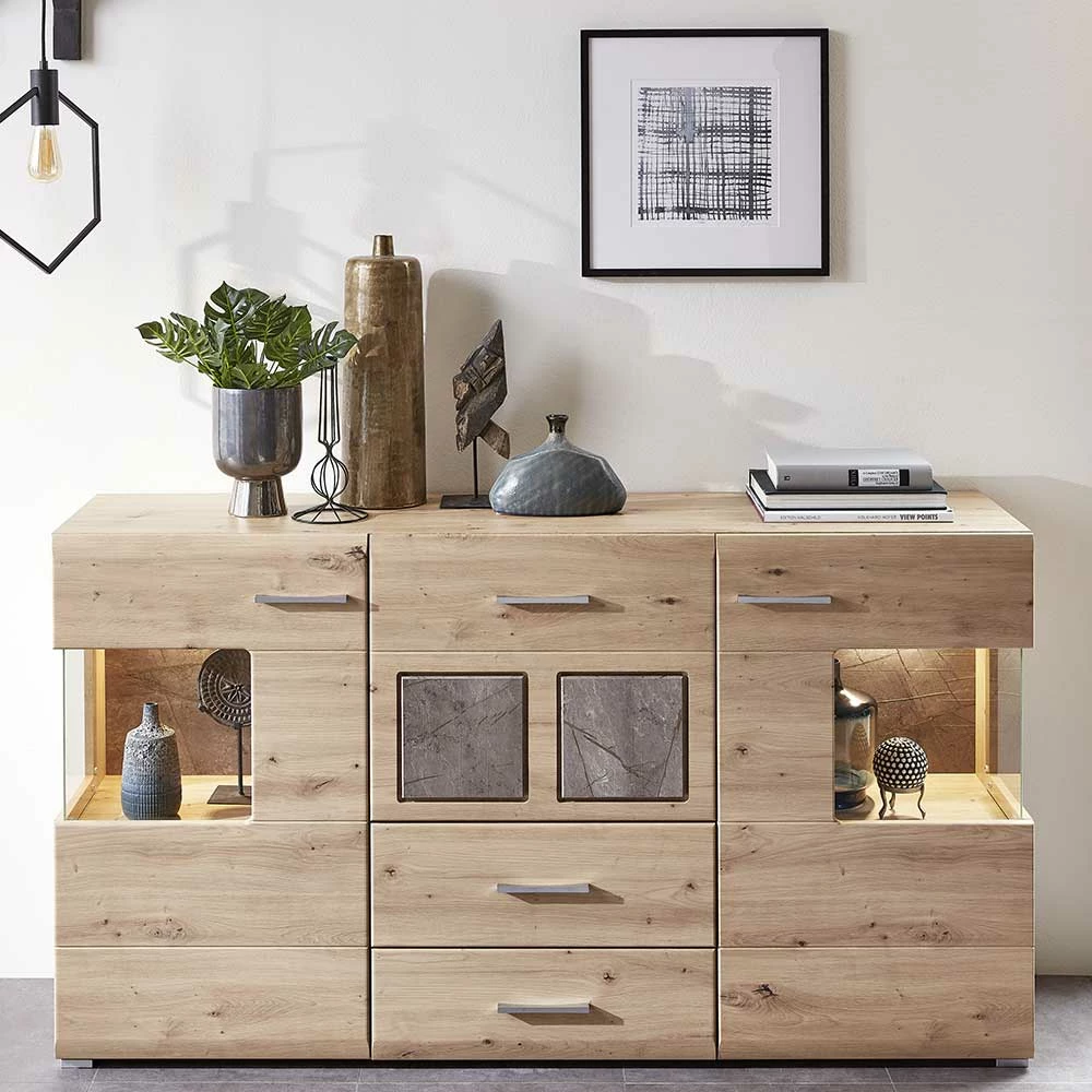 Budget 🧨 170x94x42 Sideboard Mit Glaseinsätzen & LED - Luruzada ❤️ 2 Budget 🧨 170x94x42 Sideboard Mit Glaseinsätzen & LED - Luruzada ❤️ – Bild 2