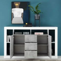 Großhandel 🛒 172x102x42 Wohnzimmer Schrank In Weiß HG & Beton NB - Harrisons I ❤️ 8 Großhandel 🛒 172x102x42 Wohnzimmer Schrank In Weiß HG & Beton NB - Harrisons I ❤️ -Reanna Shop 172x102x42 wohnzimmer schrank in weiss hg beton nb mit metallgriffen harrisons i 02