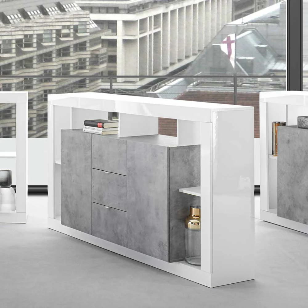 Großhandel 🛒 172x102x42 Wohnzimmer Schrank In Weiß HG & Beton NB - Harrisons I ❤️ 4 Großhandel 🛒 172x102x42 Wohnzimmer Schrank In Weiß HG & Beton NB - Harrisons I ❤️ – Bild 4