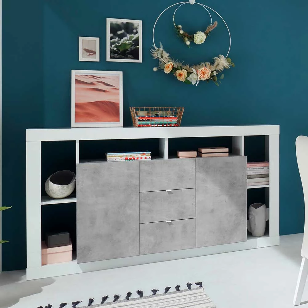 Großhandel 🛒 172x102x42 Wohnzimmer Schrank In Weiß HG & Beton NB - Harrisons I ❤️ 6 Großhandel 🛒 172x102x42 Wohnzimmer Schrank In Weiß HG & Beton NB - Harrisons I ❤️ – Bild 6