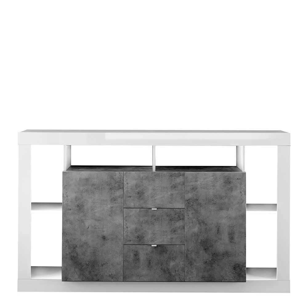 Großhandel 🛒 172x102x42 Wohnzimmer Schrank In Weiß HG & Beton NB - Harrisons I ❤️ 1 Großhandel 🛒 172x102x42 Wohnzimmer Schrank In Weiß HG & Beton NB - Harrisons I ❤️