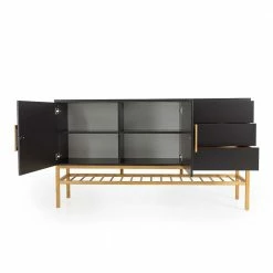Großhandel 🔔 176x100x43 Cm Japandi Sideboard In Schwarz - Hisa ✔️ -Reanna Shop 176x100x43 cm japandi sideboard in schwarz und eichefarben hisa 03