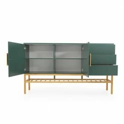 Rabatt 🎉 176x100x43 Sideboard In Dunkelgrün & Eiche - Icoleran 🔔 -Reanna Shop 176x100x43 sideboard in dunkelgruen eiche mit viel stauraum icoleran 03