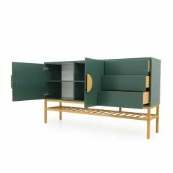 Rabatt 🎉 176x100x43 Sideboard In Dunkelgrün & Eiche - Icoleran 🔔 -Reanna Shop 176x100x43 sideboard in dunkelgruen eiche mit viel stauraum icoleran 04