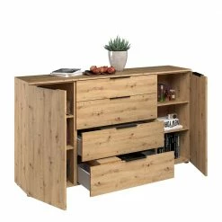 Neu 😀 180 Cm Breites Sideboard Mit 100 Cm Höhe - Vunsci ⌛ -Reanna Shop 180 cm breites sideboard mit 100 cm hoehe in holzoptik asteiche vunsci 03