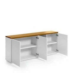 Angebote 🔔 180x75x36 Modernes Sideboard In Weiß & Eiche - Vintilias 😀 -Reanna Shop 180x75x36 modernes sideboard in weiss eiche mit drei tueren faechern vintilias 02