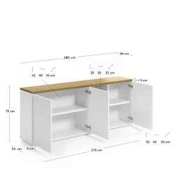 Angebote 🔔 180x75x36 Modernes Sideboard In Weiß & Eiche - Vintilias 😀 -Reanna Shop 180x75x36 modernes sideboard in weiss eiche mit drei tueren faechern vintilias 05