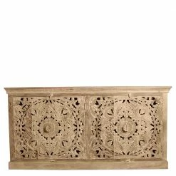 Schlussverkauf ✔️ 180x90x45 4-türiges Sideboard Im Ethno Stil - Runiasa 🛒 -Reanna Shop 180x90x45 4 tueriges sideboard im ethno stil aus white wash holz mit schnitzerei runiasa 02