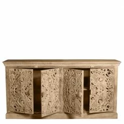 Schlussverkauf ✔️ 180x90x45 4-türiges Sideboard Im Ethno Stil - Runiasa 🛒 -Reanna Shop 180x90x45 4 tueriges sideboard im ethno stil aus white wash holz mit schnitzerei runiasa 03