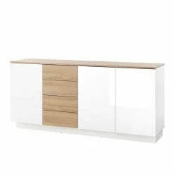 Bestpreis 😉 181x85x43 Wohnzimmer Schrank In Weiß Glanz & Wildeiche - Dailin II 🔥