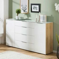 Budget ✨ 181x99x40 Hohes Sideboard In Weiß Glas - Ayfuna 👍 8 Budget ✨ 181x99x40 Hohes Sideboard In Weiß Glas - Ayfuna 👍 -Reanna Shop 181x99x40 hohes sideboard in weiss glas eiche dekor ayfuna 02