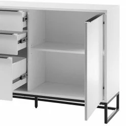 Schlussverkauf 💯 184x85x40 Sideboard In Weiß Mit Schwarz - Enkraja 😀 -Reanna Shop 184x85x40 sideboard in weiss mit schwarz mit buegelgestell aus metall enkraja 05