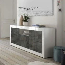 Budget 🔥 184x86x43 Sideboard Modern Zweifarbig - Voskala ❤️ -Reanna Shop 184x86x43 sideboard modern zweifarbig in weiss glanz grau dekor voskala 02