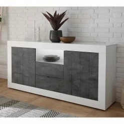 Budget 🔥 184x86x43 Sideboard Modern Zweifarbig - Voskala ❤️ -Reanna Shop 184x86x43 sideboard modern zweifarbig in weiss glanz grau dekor voskala 03