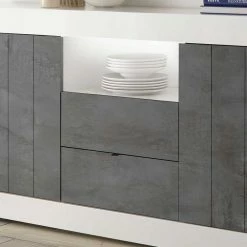 Budget 🔥 184x86x43 Sideboard Modern Zweifarbig - Voskala ❤️ -Reanna Shop 184x86x43 sideboard modern zweifarbig in weiss glanz grau dekor voskala 05