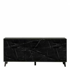 Bestpreis 🌟 186x85x40 Sideboard In Marmoroptik Schwarz - Jaennos 💯