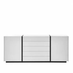 Aktion 🧨 192cm Breite Wohnzimmer Kommode In Weiß - Laucata 💯 -Reanna Shop 192cm breite wohnzimmer kommode in weiss mit schwarz laucata 02