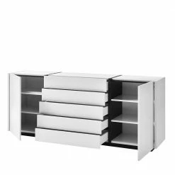 Aktion 🧨 192cm Breite Wohnzimmer Kommode In Weiß - Laucata 💯 -Reanna Shop 192cm breite wohnzimmer kommode in weiss mit schwarz laucata 03