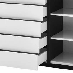 Aktion 🧨 192cm Breite Wohnzimmer Kommode In Weiß - Laucata 💯 -Reanna Shop 192cm breite wohnzimmer kommode in weiss mit schwarz laucata 05