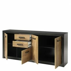 Am billigsten ✨ 198cm Langes Sideboard In Kastanie Holz-Optik - Ebrican 🎉 -Reanna Shop 198cm langes sideboard in kastanie holz optik und schwarz ebrican 03