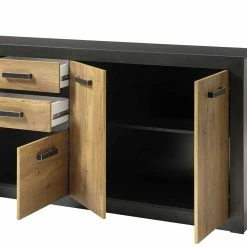 Am billigsten ✨ 198cm Langes Sideboard In Kastanie Holz-Optik - Ebrican 🎉 -Reanna Shop 198cm langes sideboard in kastanie holz optik und schwarz ebrican 04