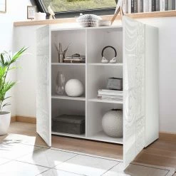 Angebote 🥰 2-türige Kommode In Hochglanz Weiß - Vascaub 👍 -Reanna Shop 2 tuerige kommode in hochglanz weiss lackiert mit druck vascaub 02