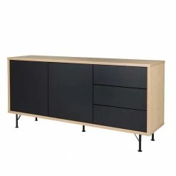 Schlussverkauf 🤩 2-türiges Sideboard Mit 3 Schubladen Chicron In Schwarz & Eiche 😀