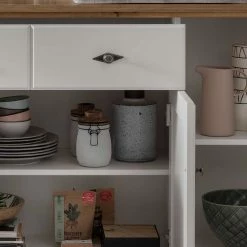 Besorgen 😀 202x91x45 Country Anrichte In Weiß & Eiche - Henry 🤩 -Reanna Shop 202x91x45 country anrichte in weiss eiche aus massivholz henry 05