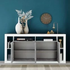 Schlussverkauf 👍 210x102x42 Hochglanz Sideboard In Weiß & Beton NB - Harrisons 😀 -Reanna Shop 210x102x42 hochglanz sideboard in weiss beton nb mit 4 tueren 6 faechern harrisons 02