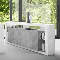 Schlussverkauf 👍 210x102x42 Hochglanz Sideboard In Weiß & Beton NB - Harrisons 😀 -Reanna Shop 210x102x42 hochglanz sideboard in weiss beton nb mit 4 tueren 6 faechern harrisons 04
