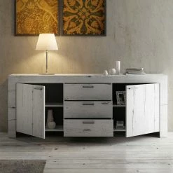Neu ⌛ 210x83 Cm Sideboard In Weißeiche - Izento 🧨 -Reanna Shop 210x83 cm sideboard in weisseiche nachbildung 2 tuerig 3 schubladen izento 02