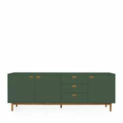 Reanna Shop -Reanna Shop 225x80x44 sideboard in dunkelgruen mit eiche 3 tuerig 3 schubladen cusern 01