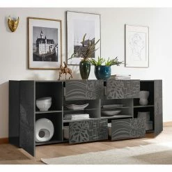 Besorgen 💯 241x84x42 Hochglänzendes Sideboard In Grau - Ipatal 🛒 -Reanna Shop 241x84x42 hochglaenzendes sideboard in grau mit druck ipatal 02