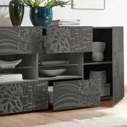 Besorgen 💯 241x84x42 Hochglänzendes Sideboard In Grau - Ipatal 🛒 -Reanna Shop 241x84x42 hochglaenzendes sideboard in grau mit druck ipatal 03