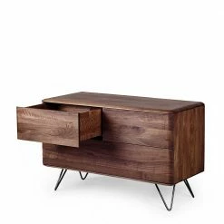 Rabatt ✔️ 3 Schubladen Kommode Aus Nussbaum - Rivossa ⌛ -Reanna Shop 3 schubladen kommode aus nussbaum mit metallbeinen retro design rivossa 02