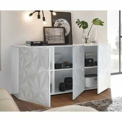 Bestpreis ❤️ 3 Türen Sideboard In Hochglanz Weiß Lackiert - Vovasoma 👏 -Reanna Shop 3 tueren sideboard in hochglanz weiss lackiert mit muster bedruckt vovasoma 02