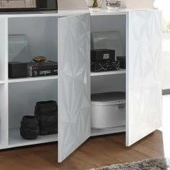 Bestpreis ❤️ 3 Türen Sideboard In Hochglanz Weiß Lackiert - Vovasoma 👏 -Reanna Shop 3 tueren sideboard in hochglanz weiss lackiert mit muster bedruckt vovasoma 03