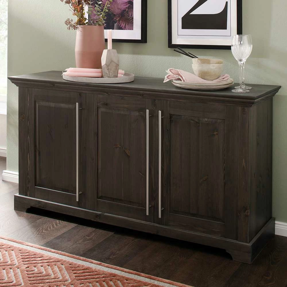 Brandneu 😉 3-türige Kommode Aus Kiefer In Dunkel Lackiert - Syvila 🥰 2 Brandneu 😉 3-türige Kommode Aus Kiefer In Dunkel Lackiert - Syvila 🥰 – Bild 2