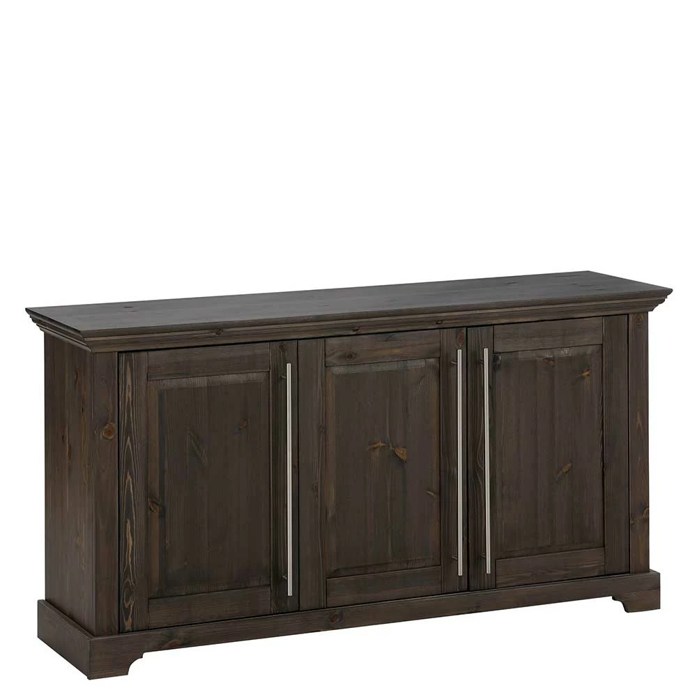 Brandneu 😉 3-türige Kommode Aus Kiefer In Dunkel Lackiert - Syvila 🥰 1 Brandneu 😉 3-türige Kommode Aus Kiefer In Dunkel Lackiert - Syvila 🥰