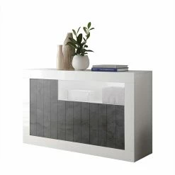 Besorgen ❤️ 3-türige Kommode In Hochglanz Weiß & Grau - Voskala 🧨