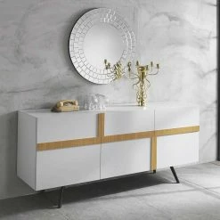Coupon 🧨 3-türiges Design-Sideboard In Weiß & Eiche - Extena 🎉 -Reanna Shop 3 tueriges design sideboard in weiss eiche furnier 180x80x50 extena 01