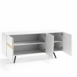 Coupon 🧨 3-türiges Design-Sideboard In Weiß & Eiche - Extena 🎉 -Reanna Shop 3 tueriges design sideboard in weiss eiche furnier 180x80x50 extena 02