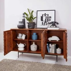 Schlussverkauf 🌟 3-türiges Design-Sideboard Mit 150cm Breite - Adair 🥰 -Reanna Shop 3 tueriges design sideboard mit 150cm breite aus sheesham holz metall adair 02