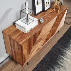 Bestes Angebot 😉 3-türiges Designer Sideboard Aus Massivholz - Madrino 🛒 -Reanna Shop 3 tueriges designer sideboard aus massivholz sheesham mit metallfuessen madrino 02