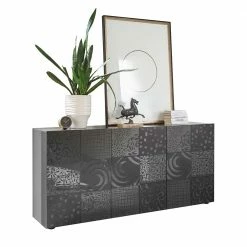 Großhandel 🧨 3-türiges Sideboard In Grau Glanz Lackiert - Ipatal 😀