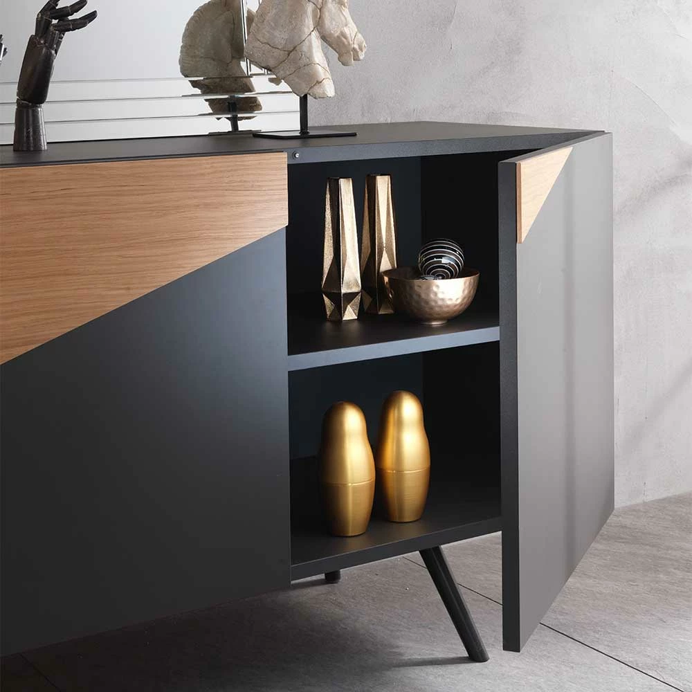 Billig 🔔 3-türiges Sideboard In Grau & Nussbaum - Dioba ✨ 5 Billig 🔔 3-türiges Sideboard In Grau & Nussbaum - Dioba ✨ – Bild 5