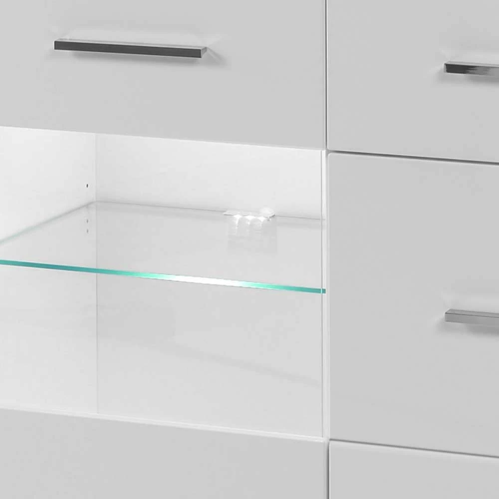 Blitzangebot 😉 3-türiges Sideboard In Hochglanz Weiß & Glas Yulis Mit 2 Schubladen 🛒 4 Blitzangebot 😉 3-türiges Sideboard In Hochglanz Weiß & Glas Yulis Mit 2 Schubladen 🛒 – Bild 4