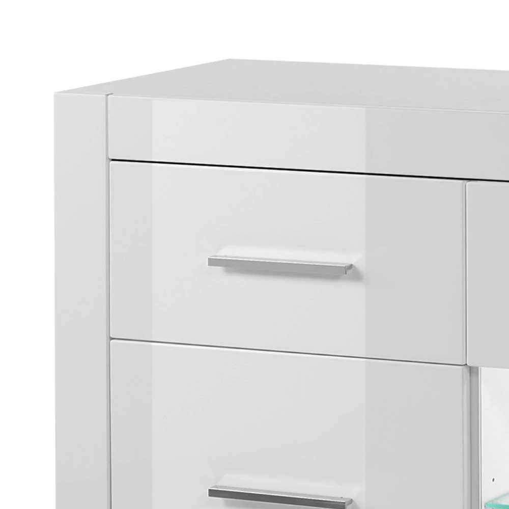 Blitzangebot 😉 3-türiges Sideboard In Hochglanz Weiß & Glas Yulis Mit 2 Schubladen 🛒 5 Blitzangebot 😉 3-türiges Sideboard In Hochglanz Weiß & Glas Yulis Mit 2 Schubladen 🛒 – Bild 5